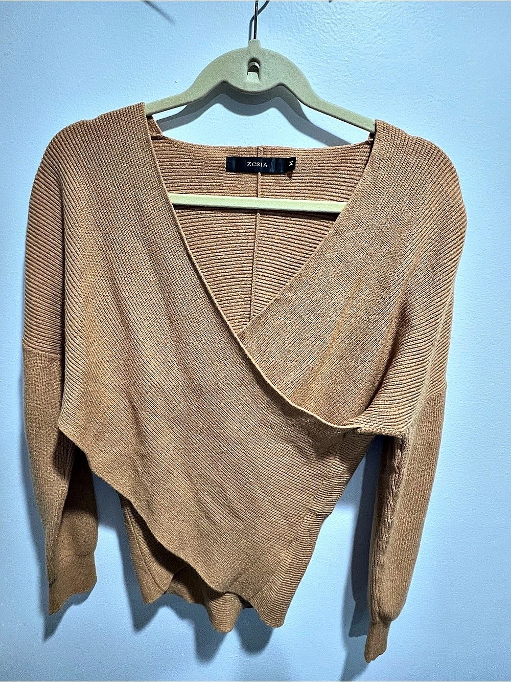ZCSIA Women's Wrap V-Neck Cross Front Ribbed Knit Pullover Sweater, Medium